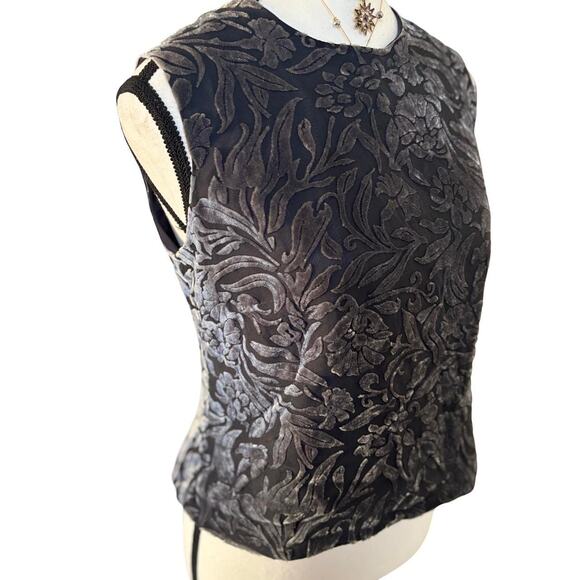 90'S‎ VTG. SILK VELVET OPEN BACK FLORAL TOP SMALL - Picture 3 of 8